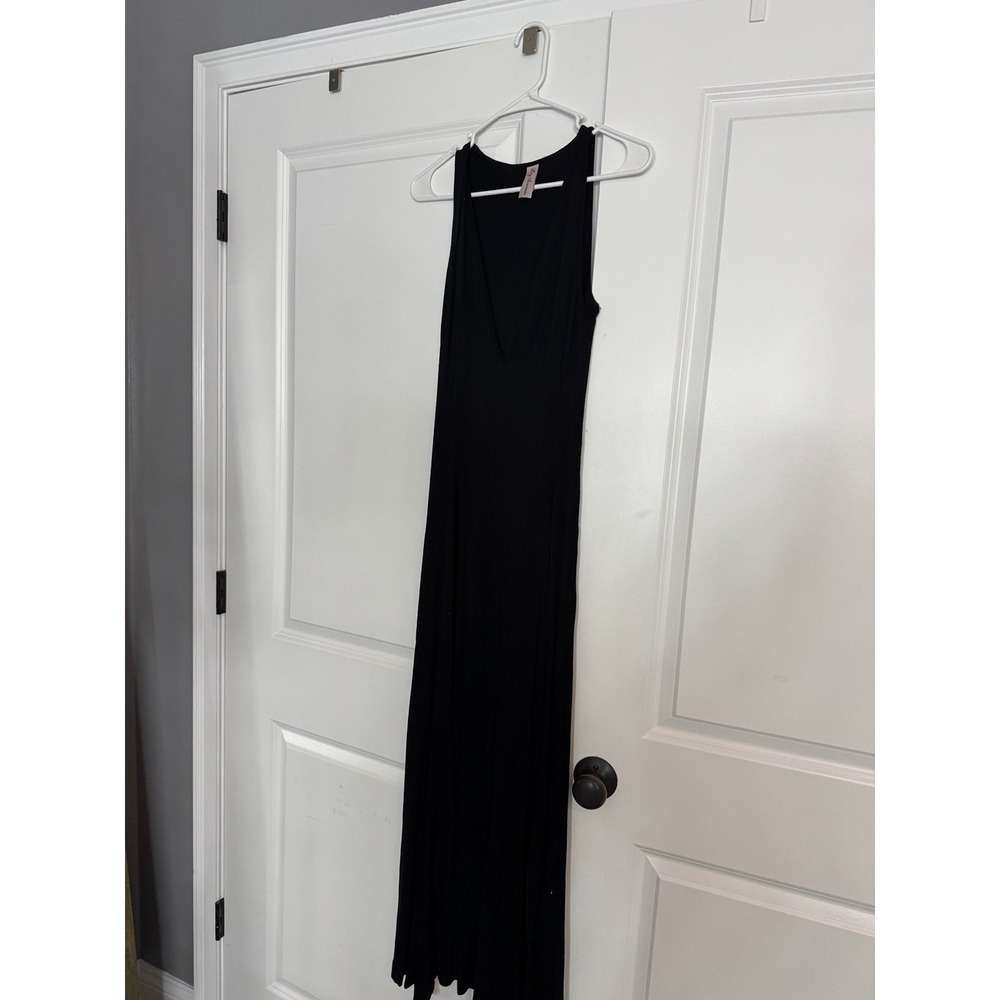 Black Sleeveless Maxi Dress Beach Coverup High Slits Size Medium